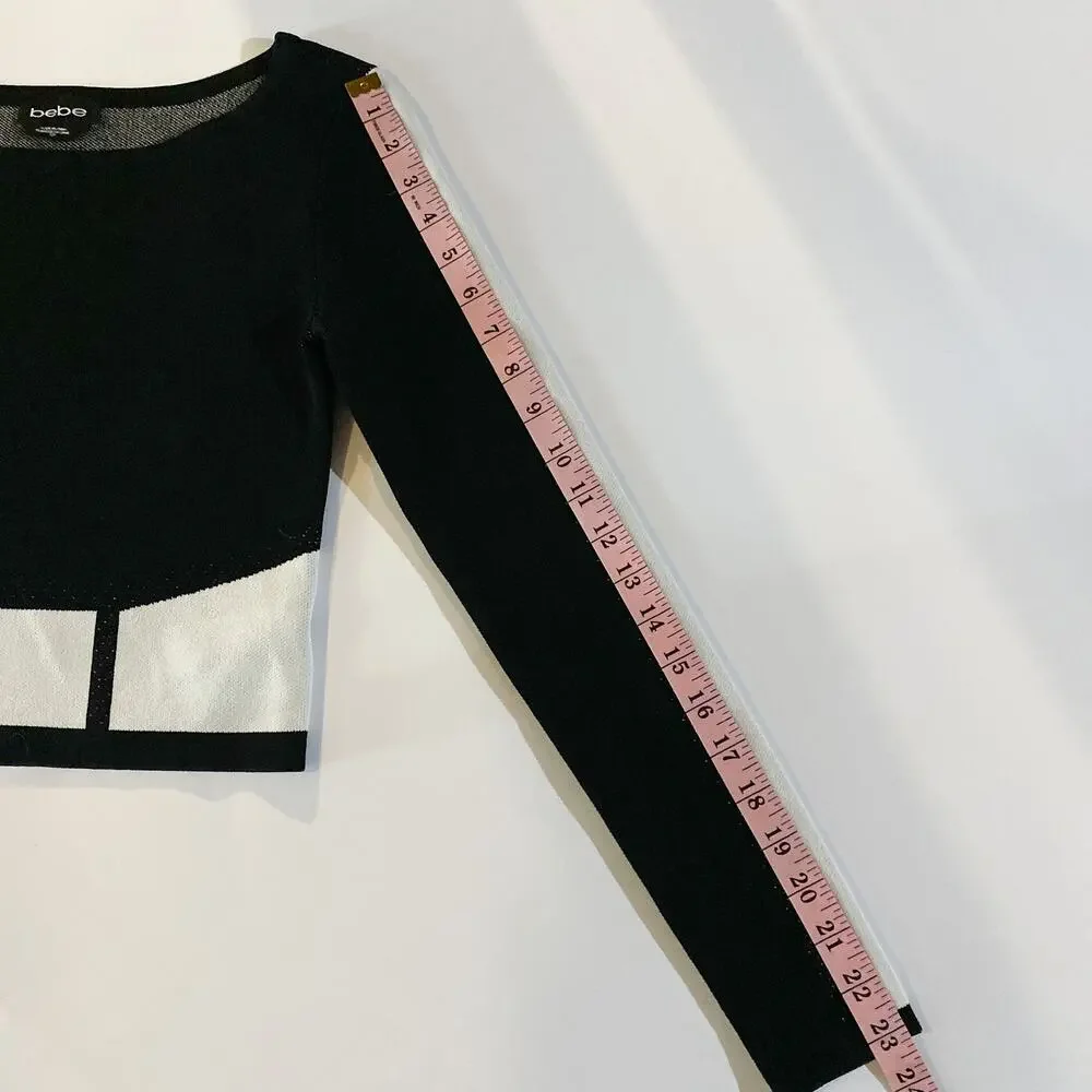 bebe Black White Colorblock Long Sleeve Crop Top Small